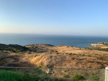 Scenic view of sea against clear sky