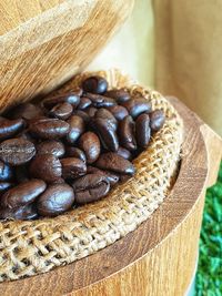 Close-up of coffee beans on table