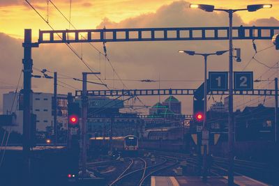 Train against sky at sunset