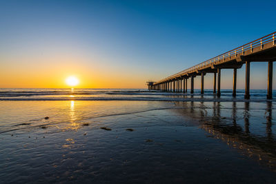 Scenic view of sea against clear sky during sunset