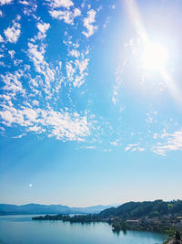 Scenic view of lake against sky on sunny day