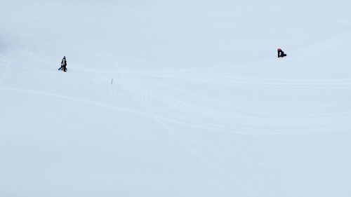 High angle view of snowcapped mountains during winter