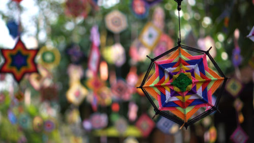 Cultural colorful festive ornaments hanging handicraft of indochina southeast asian hill tribe