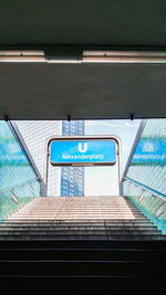 Low angle view of alexander platz sign at subway station