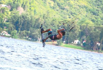 Woman jumping in mid-air