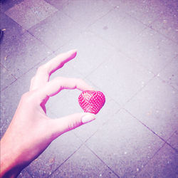 Cropped image of person holding strawberries