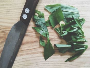 High angle view of chopped vegetables on cutting board