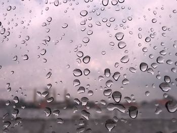 Full frame shot of raindrops on glass window
