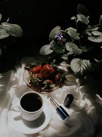 High angle view of breakfast on table