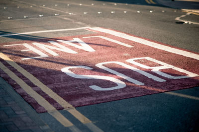 High angle view of text on road