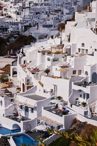 Panoramic aerial view of imerovigli village in santorini island, greece - traditional white houses