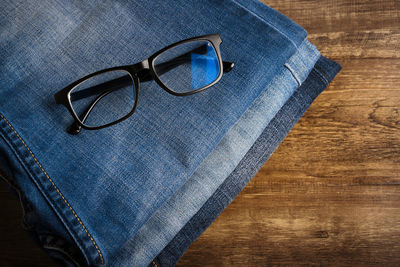 High angle view of eyeglasses on table