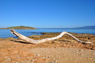 Scenic view of sea against clear blue sky