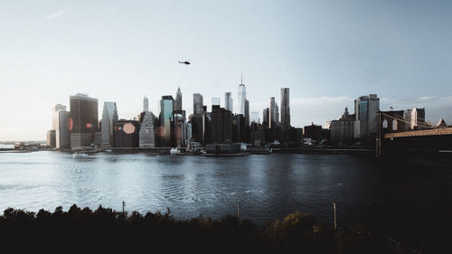 View of skyscrapers against clear sky