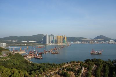 Panoramic view of boats in city