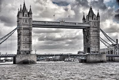 View of bridge over river against cloudy sky