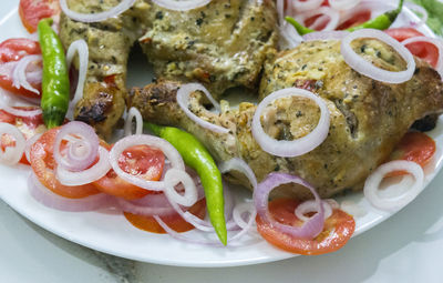 High angle view of meal served in plate