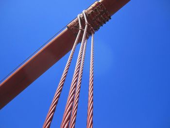 Low angle view of rope against clear blue sky