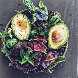 High angle view of vegetables in bowl on table