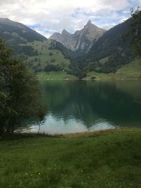 Scenic view of lake and mountains