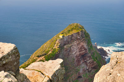 High angle view of rocks on beach