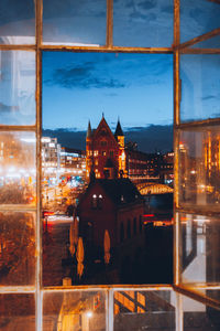 Buildings in hamburg at dusk - view out of the window