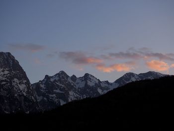 Scenic view of silhouette mountains against sky during sunset