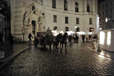 People walking on street in city at night