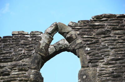 Low angle view of old ruins against clear sky