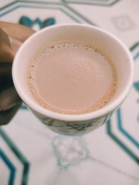 High angle view of coffee on table