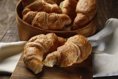 High angle view of bread in bowl on table