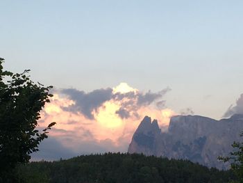 Scenic view of mountains against sky during sunset