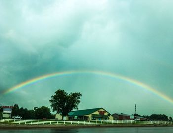 Low angle view of rainbow over mountain