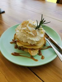 Close-up of dessert in plate on table