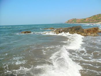 Scenic view of sea against clear sky