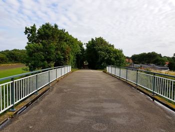 Walkway amidst trees against sky