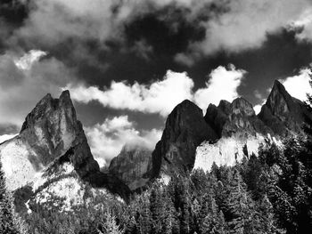 Scenic view of mountains against cloudy sky