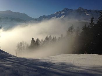 Scenic view of snow mountains against sky