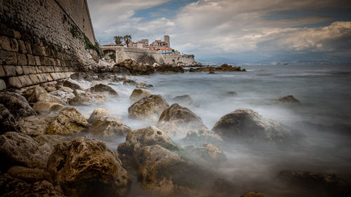Scenic view of sea against cloudy sky, antibes - france