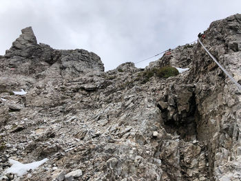 Low angle view of rocky mountains against sky