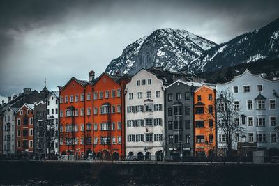 Buildings against sky during winter