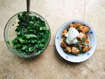 High angle view of food in plate on table