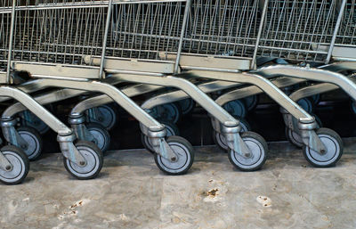 High angle view of trolley in row