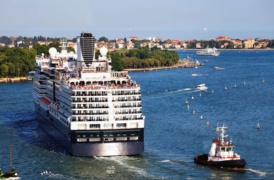 High angle view of cruise ship on sea