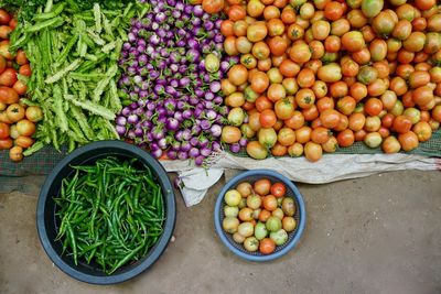 High angle view of fruits for sale in market