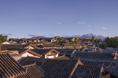 High angle view of buildings in city