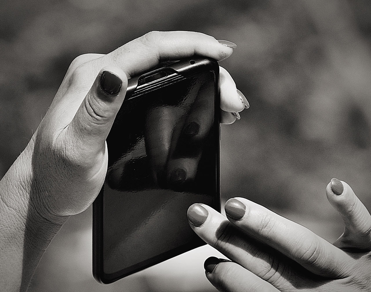 black, hand, white, black and white, monochrome, monochrome photography, holding, technology, close-up, wireless technology, one person, finger, portable information device, smartphone, communication, adult, mobile phone, focus on foreground, activity, lifestyles, women