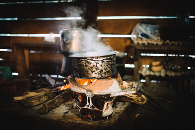 Close-up of utensil on stove in kitchen