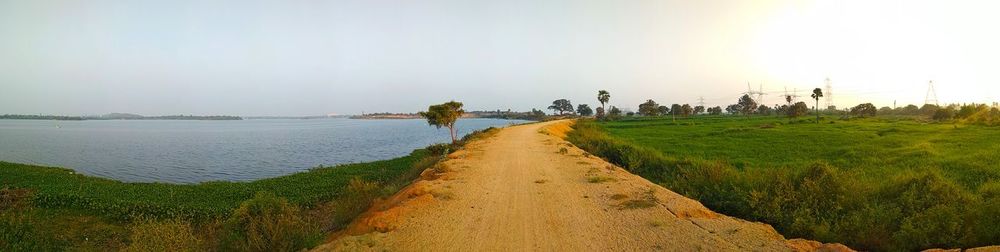 Panoramic view of sea against clear sky