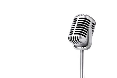 Close-up of microphone against white background